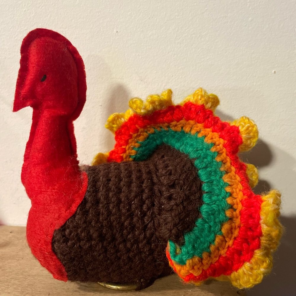 Vintage Holiday Handmade Colorful Crochet Thanksgiving Turkey Decor festive fall